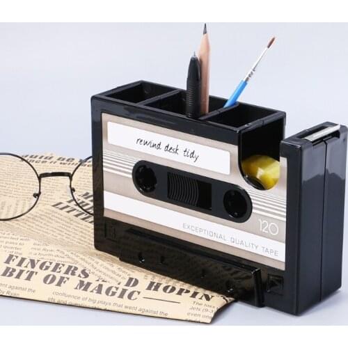 Cassette Pattern Pen Pencil Pot Holder Container Organizer Stationery Gift