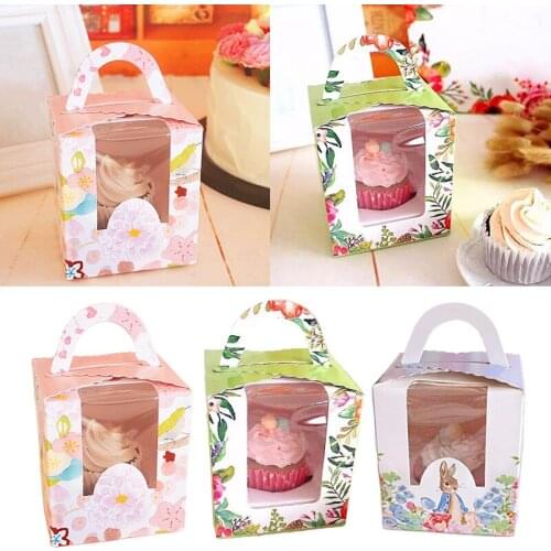 Single Cupcake Boxes Kraft Paper Cupcake Holder Clear Window Packaging Box Wth Handle For Bakery Wrapping Party Favor Packing