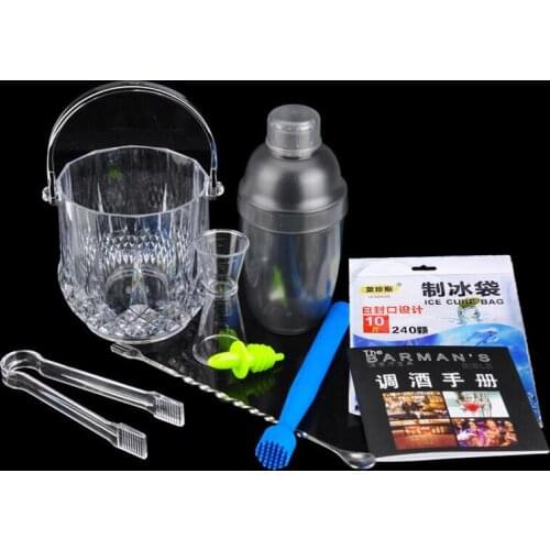 Kitchen Dining Barware Bar Sets Transparent Silicone Shaker Cup Ice Clamp Spoon Straw Practical Bartender Suit 9pc/set