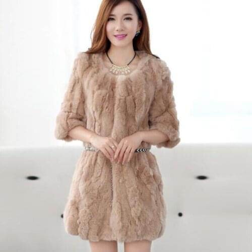 Fad Fashion Autumn Winter Real Rabbit Fur Coat Women Female Long Overcoat Women Outwear Warm Fur Jacket A130
