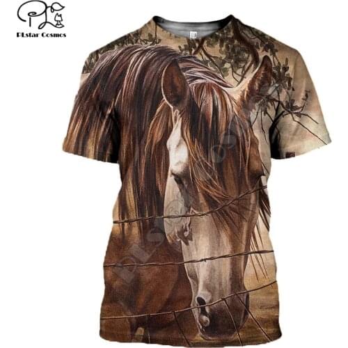 PLstar Cosmos Beautiful Colorful Horse 3D Printed Fashion Summer T-Shirts Short-Sleeve Tee Men/Women Casual Streetwear Style-D36