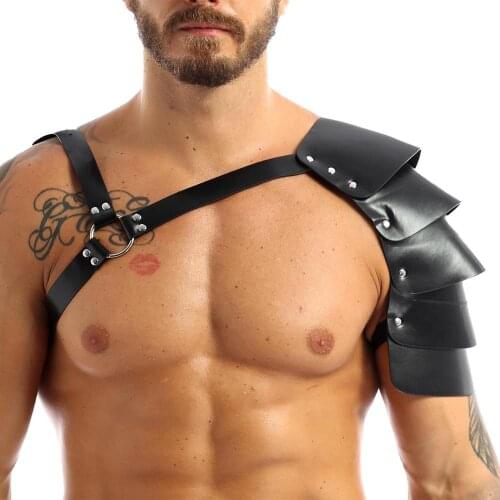 Harness Mens Erotic Lingerie Sex Costume Nightclub Faux Leather Adjustable Armor Body Chest Harness Bondage Costume with Buckles