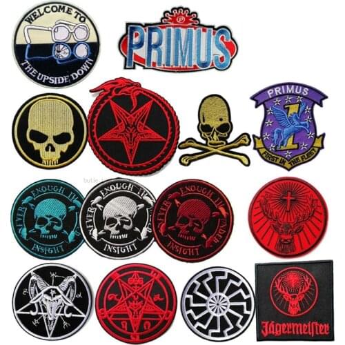 Punk back glue embroidery cloth with a234 skull Five Star Band Logo DIY accessories Down Jacket Patch coat Decal