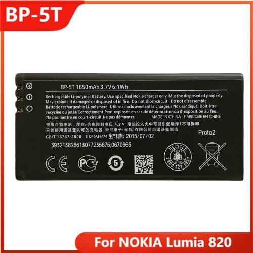 Original BP-5T Phone Battery For NOKIA Lumia 820 820T BP-5T Replacement Rechargable Batteries 1650mAh