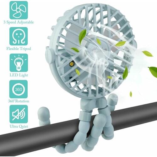 Portable Little Mini Fan Low Noise 360°Rotating Clip-On Desk Fan with Adjustable 3 Speeds Summer Outdoor Fan with LED Light