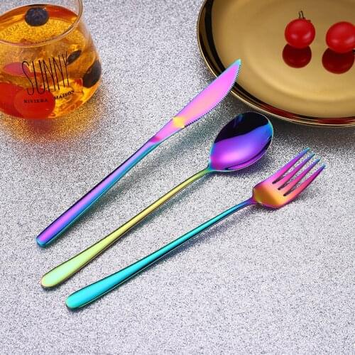 Korean Food Portable Cutlery Set 304 Stainless Steel Gold/Black Travel Dinnerware Sets 3PCS/lot