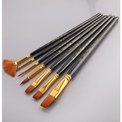 Different Shape Nylon Hair Paint Brush Artist Oil Watercolor Professional Supply