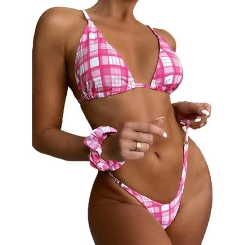 QINJOYER Sexy Plaid Bikini Women Brazilian Swimsuit Thong Bikini Swimwear Women 2 Pieces Bathing Suits 2021 Brazilian Bikini Set