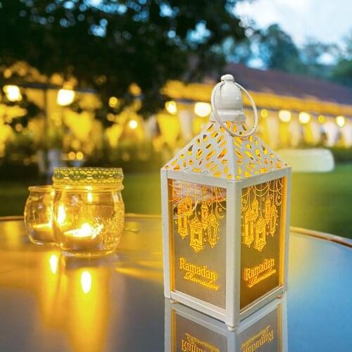 Ramadan Decor LED Lights tower Mosque Lantern Eid Mubarak Festival Warm Light Lamp Decoration Iron Crafts Desktop Eid Decoration
