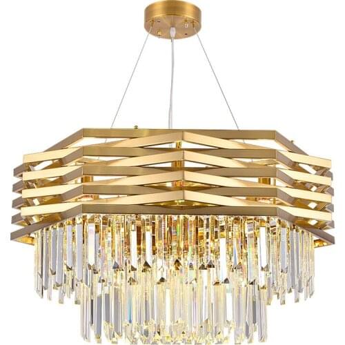 LED light luxury post modern intelligent crystal glass chandelier simple art designer round living room dining room bedroom lamp