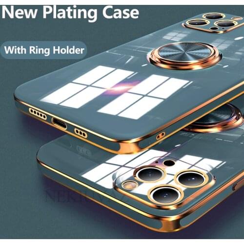 Luxury Plating Silicone Phone Case For iphone 11 12 Pro Max Case Magnetic Holder Cover For iphone 12 mini SE 2020 7 8 Plus XS XR