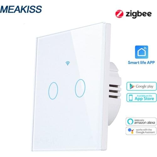 Zigbee touch light switch EU standard Smart life Tuya APP control Alexa voice smart control 110V220V Installation neutral wire