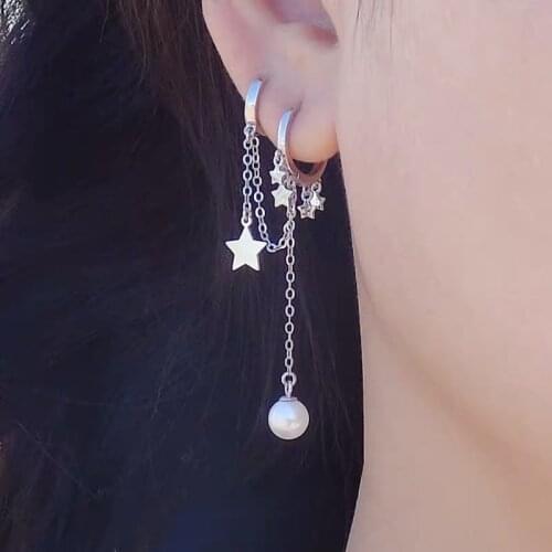 925 sterling silver earring original design Chain star conical triangle 2/3/4 pierced hole ear ring ear bone trend boy girl jew