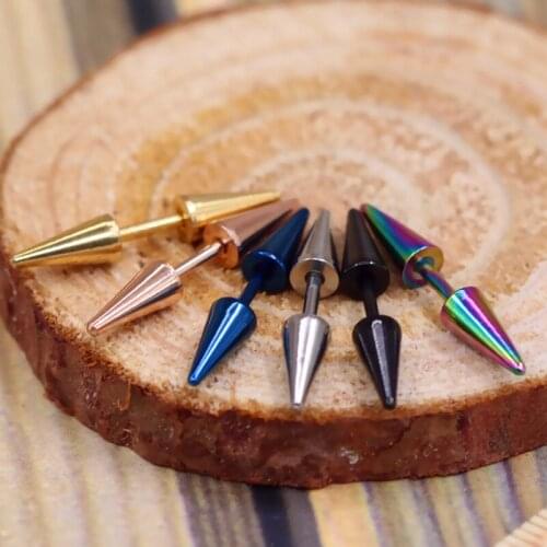 2PCs Classic Fashion Punk Rock Earrings Rivet Spike Tip Cone Stud Stainless Steel Women Men Ear Stud Piercing Body Jewelry