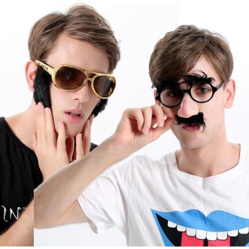 Set of 2pcs Novelty 70s Disco Sunglasses Big Nose Beard Glasses Goggles Presley Cosplay Props