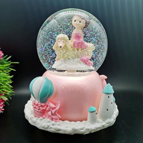Resin Music Box Crystal Ball Snow Globe Glass Lights Valentines Day Gift With Lights Resin Snow Globe Crafts Desktop Decoration