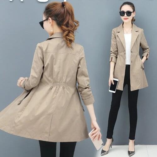 Women Trench Coat Spring Autumn Plus size Slim Korean Office Lady Single Breasted Windbreaker Women Casual Long Overcoat Female