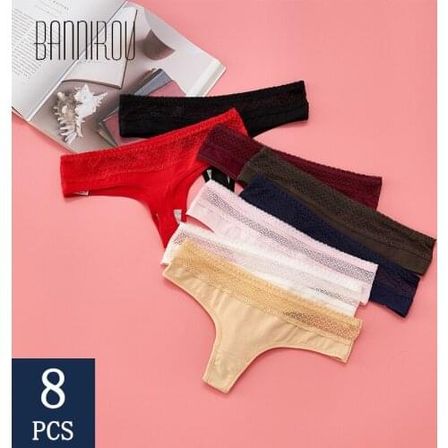 BANNIROU 8 Pcs Woman Underwear Panty Cotton Sexy Lace Female T-back Soft Lace G-string Thongs For Woman Panties Free Shipping