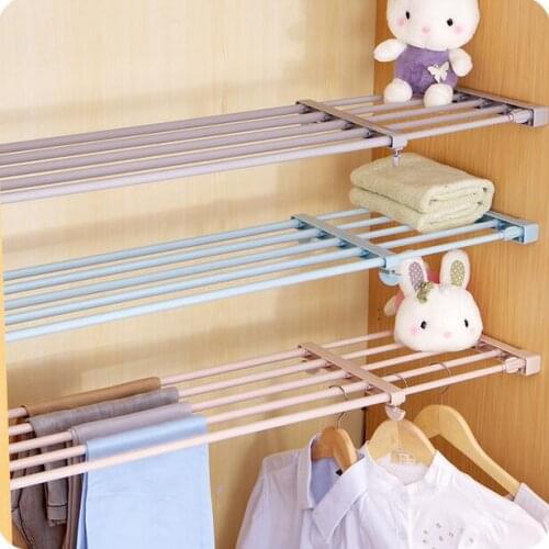 Retractable Wardrobe Diaphragn Organizer Bathroom Kitchen Storage Rack Cabinet Compartment Finishing Frame Wall Shelf
