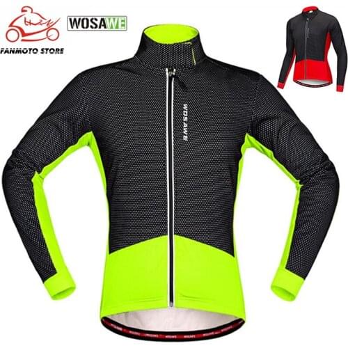 WOSAWE Winter Motorcycle Cycling Jackets Thermal Fleece Windproof Long Sleeve Cycling Jersey Clothing Wear Reflective Clothes
