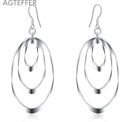 AGTEFFER 925 Sterling Silver Three Circle Drop Earrings For Women Best Gift Wedding Engagement Jewelry