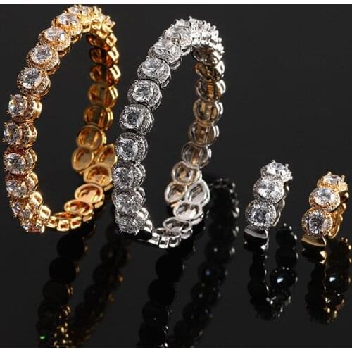 Funmode Round AAA Cubic Zircon African Jewelry Dubai Charm Bangle Rings Jewelry Sets For Womens accessories Wholesale FS81