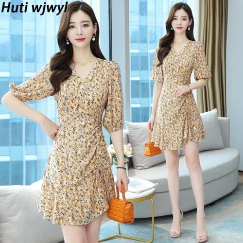 2021 Summer High Quality Print Floral Chiffon Beach Dress Vintage Sweet Sundress Women Elegant Bodycon Party Sexy Mini Vestidos