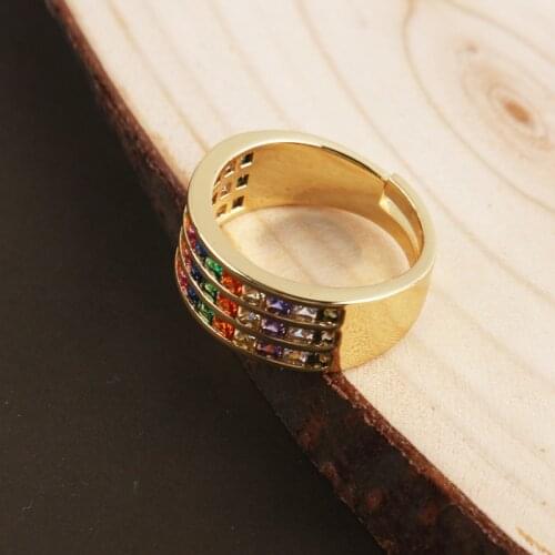 Gold women ring rainbow adjustable open ring for women crystal copper cubic rainbow 5A zirconia simple ring woman dropshipping