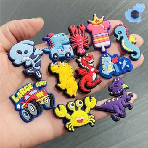 50Pcs Dinosaur Cartoon Car Animals Garden Sandals Shoes Charms Accessories PVC Shoe Decoration for Bands Croc jibz Kids Gift