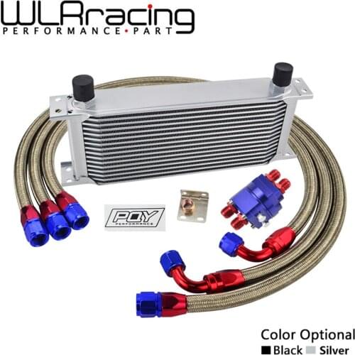 AN10 Universal 16 Rows Transmission Oil Cooler Kit + Oil Filter Adapter +3 Pieces Staingless Steel Braided AN10 Fuel Hose