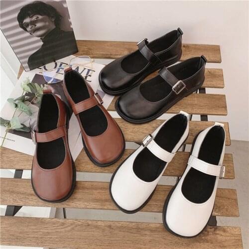 Fashion Mary Jane Ballet Shoes Women Casual Comfort Nursing Lolita Flats White Leather Round Toe Buckle Strap Platform Loafers