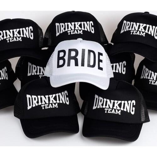 BRIDE DRINKING TEAM Print Baseball Caps New Style Hats Women Wedding Preparewear White Black Bachelor party Summer Lovers Hats