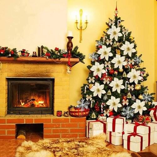 Glitter Artificial Flowers For Christmas Tree Decoration DIY Christmas Ornaments Home Wedding Xmas Party Decoration