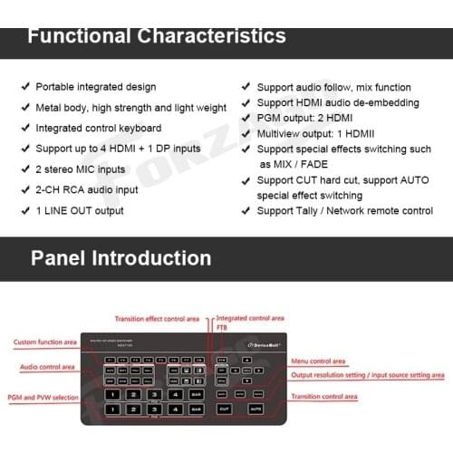 DeviceWell HDS7105 HDMI-compatible 1DP inputs HD Video Switcher Multi Channel for New Media Live Stream Broadcasts Youtube TV