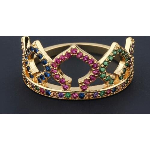 Funmode New Design Women Crown Shape AAA Cubic Zirconia Pave Female Statement Rings Wholesale FR16