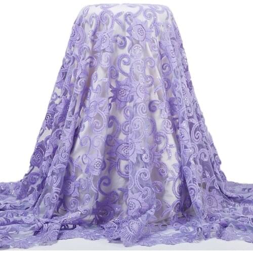 Zhenguiru White Lace Fabric 5 Yards Wedding Nigerian Lace Fabric 2021 High Quality Sequins African Embroidery New Dresses A 2433