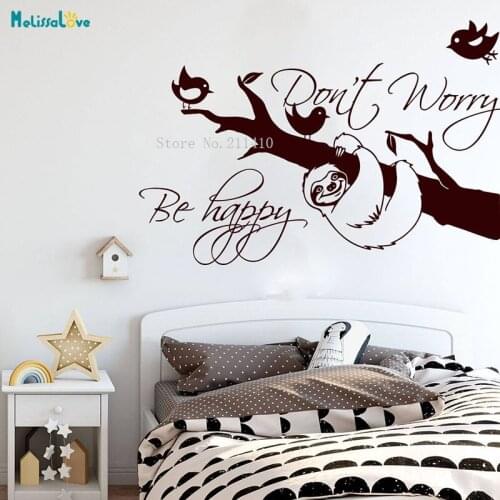 Sloth Do not Worry Be Happy Quote Wall Door Decals Sloth Inspirational Tree Stickers Bedroom Living Room Vinyl Decor YT3358