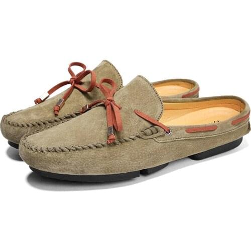 Men shoes loafers leather summer sneakers casual hand made mens Light flats clogs Walking Driving leisure shoes bowknot 38-44