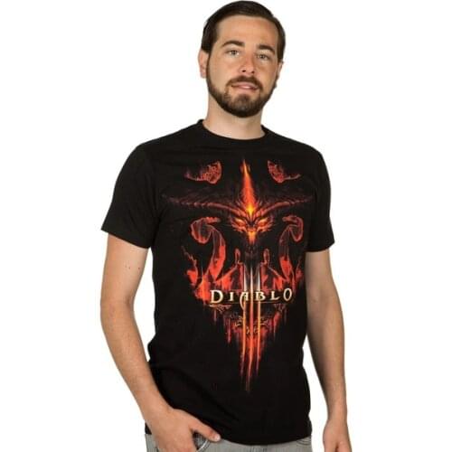 Diablo III 3 Mens T-shirt Emerging Demon Face Game Image Mens Tops Cartoon Tee Pop T-shirt