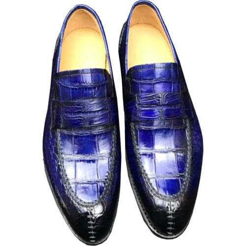 Chue men true crocodile Leather shoes Round head breathable Comfortable casual shoes MaleGenuine Handmade shoes loafers