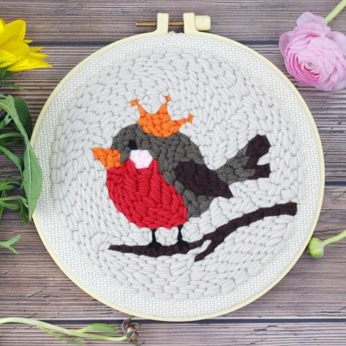 Punch Needle Embroidery Kits for Beginner Contains Threader Embroidery Hoop Yarn All Materials Tools Easy DIY Mini Bird Full Set
