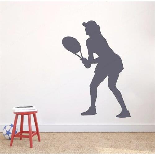Tennis Player Wall Decal Female Sports Silhouette Art Vinyl Wall Stickers Girls Bedroom Stadium Interior Decoration Mural HL228