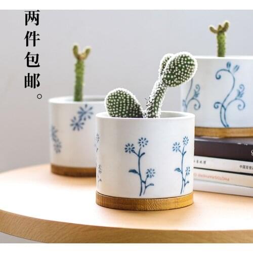Japanese Style Fresh Matte Small Flowerpot Succulent Plant Pot Ceramic With Tray Desktop Potted Decoration