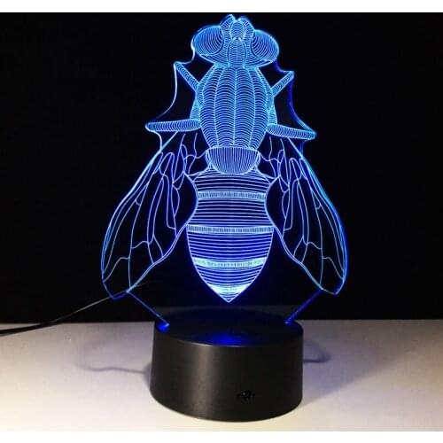 Strange The fly 3D Visual Night Light Handmade 3D Illusion Bulbing Light USB table Lam Color-changing Light