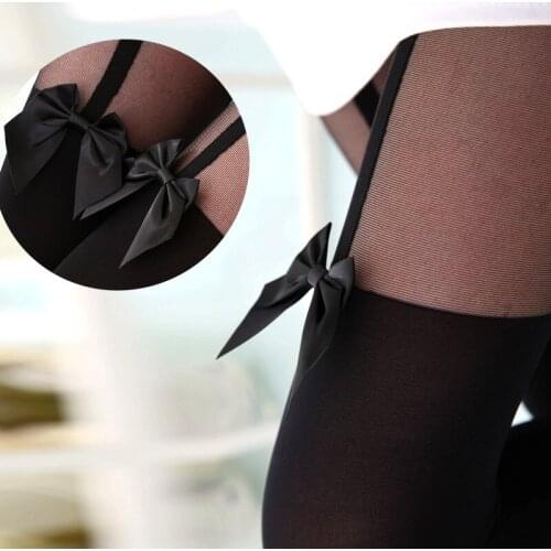 2020 New Sexy Lourie Spaghetti Strap Bow High Stockings Patchwork Fake Spaghetti Strap Stockings Free Shipping