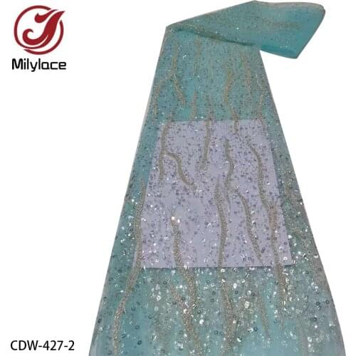 2021 New Lace Fabric Bead Tube Sequin Embroidery French Tulle Mesh Design Sewing Party Dress CDW-427