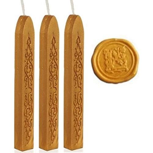 New 3pcs Gold Wax Sticks with Wicks for Decorative Wedding Invitations Wax Seal Sealing Stamp Gift Cards Sealing Wax