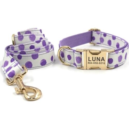 Personalized Dog Collar Customized Pet Collars Free Engraving ID Name Tag Pet Accessory Purple Bubble Puppy Collar Leash Set
