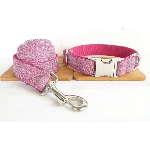 Personalized Pink Suit Dog Collar Leash Set Nylon Pet Collar Leash Free Engraved Nameplate For Small Medium Large Dogs