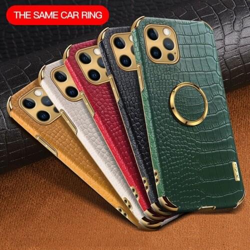 Luxury Crocodile Grain Leather Cover For iPhone 12 11 Pro X XS XR Max 6 6S 7 8 Plus Phone Case Magentic Car Ring Stand Coque